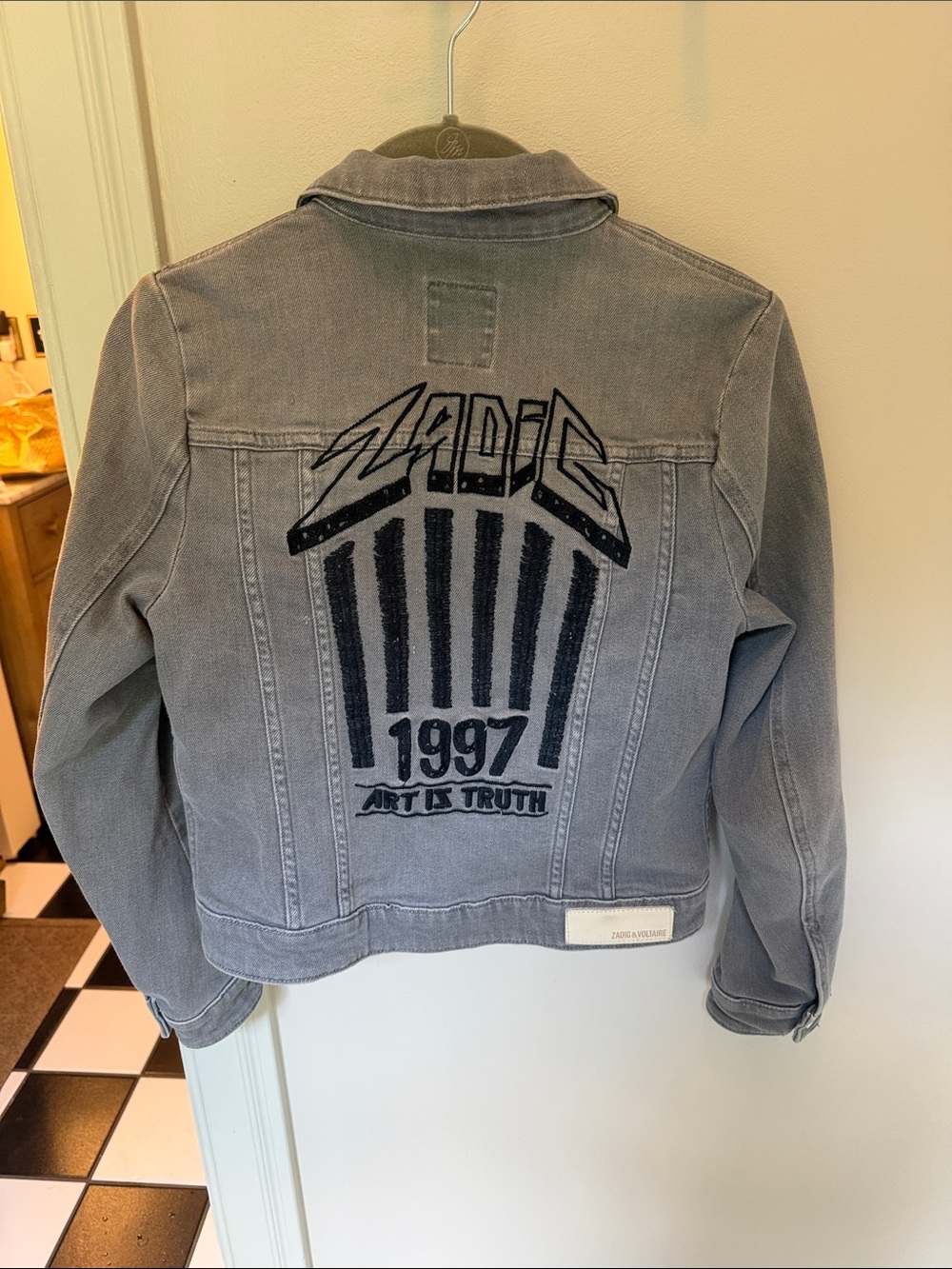 Zadig & Voltaire Grey Denim Kids Jacket with Graphic Back